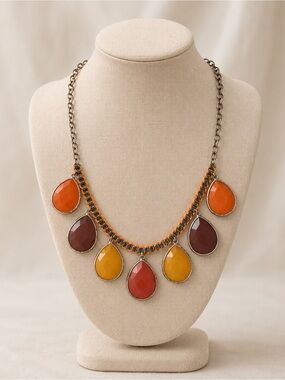 Boho Statement Teardrop Necklace | Orange Mustard Burgundy Gemstone